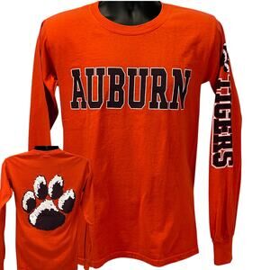 Vintage 90s Auburn University Tigers T Shirt College Long Sleeve Orange S Small